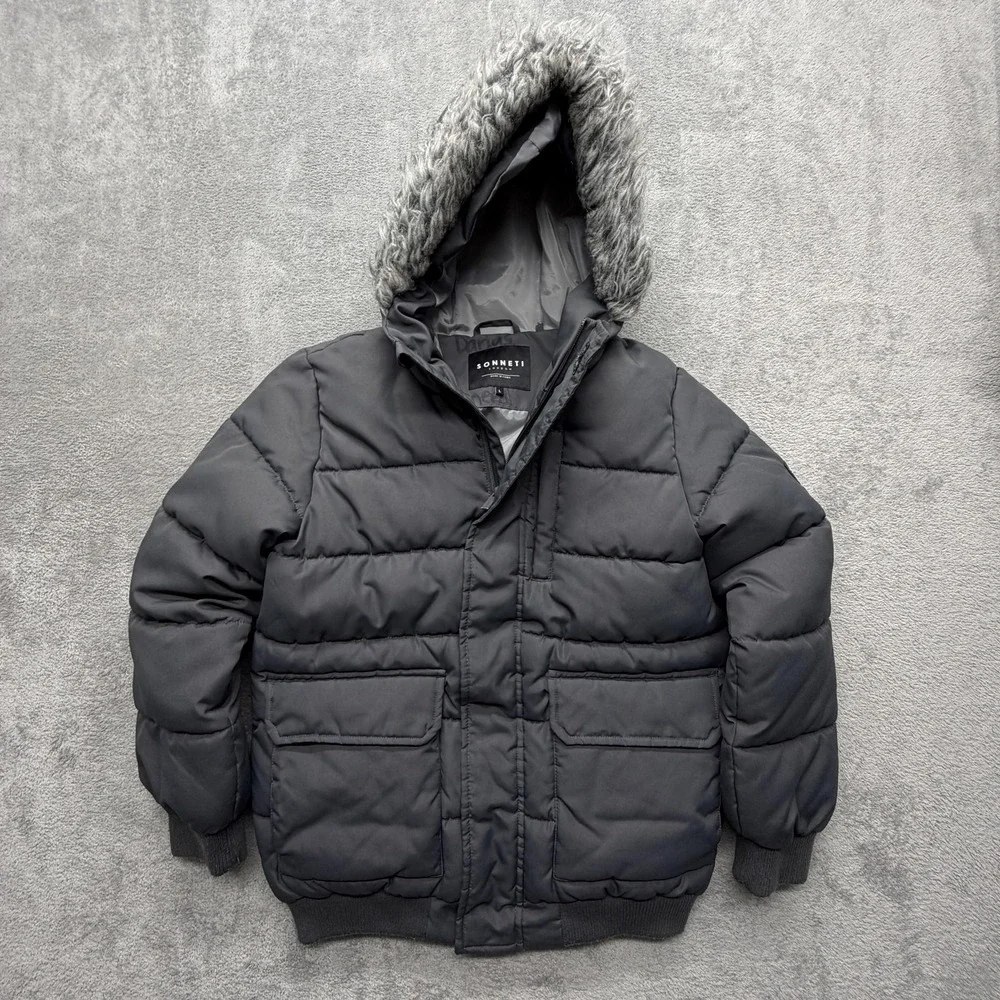 Sonneti Jacket Youth Large Gray Puffer Hooded Faux‎ Fur Insulated Winter Coat